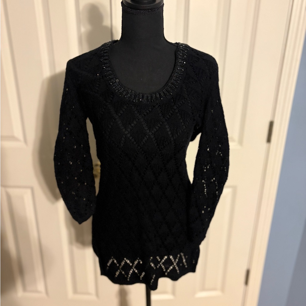 White House Black Market Black Textured Sweater